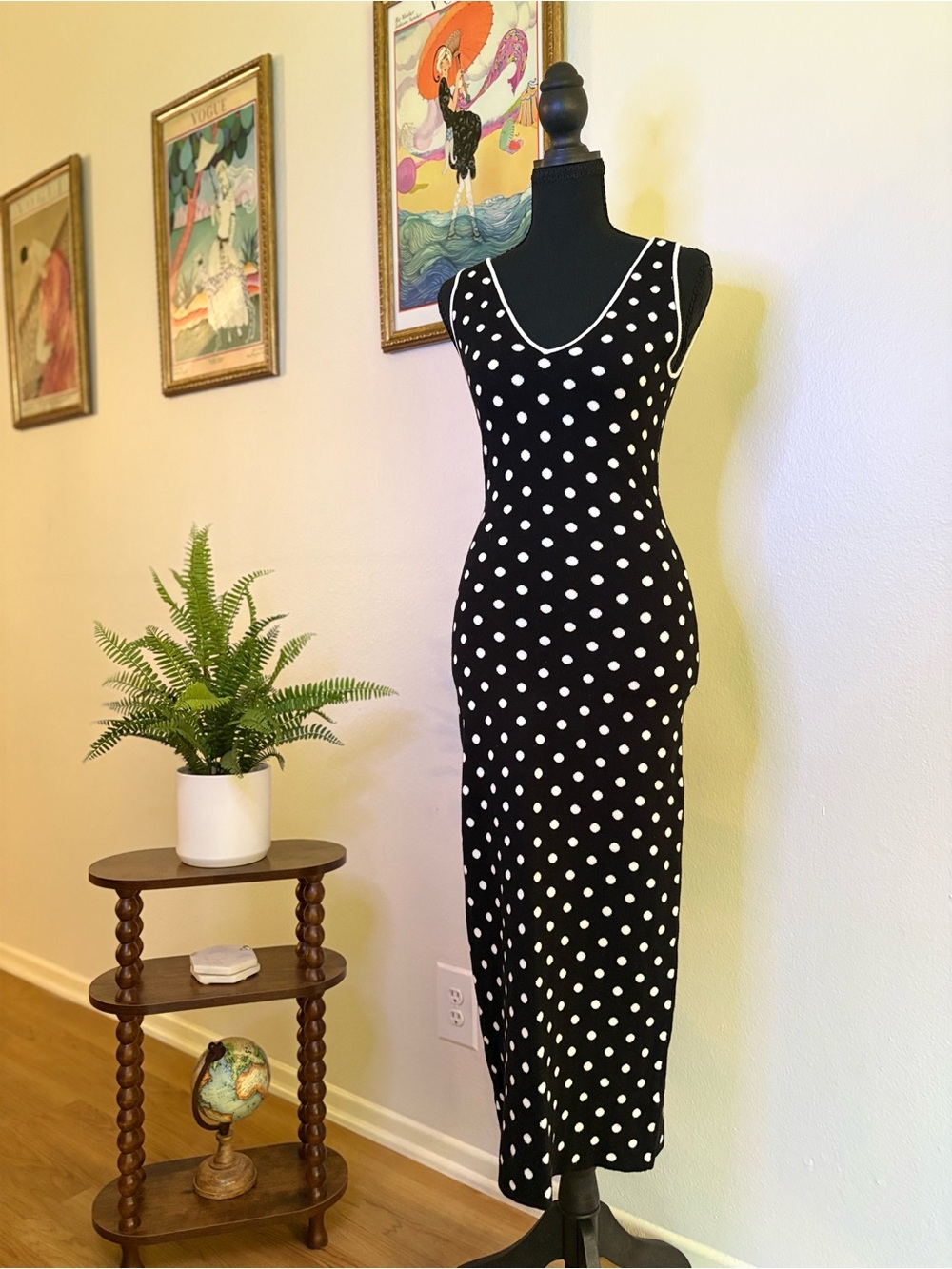 Camila Coelho Black & White Polka Dot Sleeveless Maxi Dress